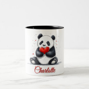 Schattigee Panda Holding Heart met  naam Tweekleurige Koffiemok