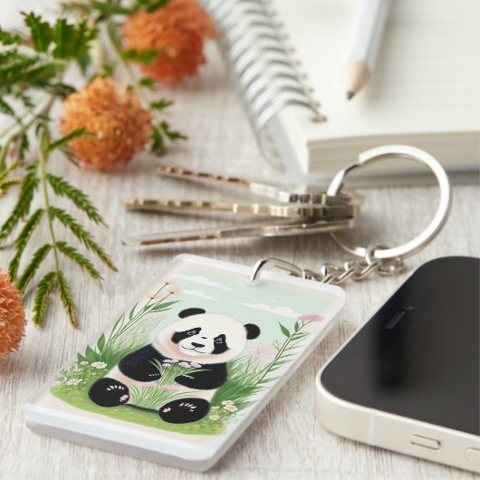 Schattigee panda in de tuin sleutelhanger (Voorkant Rechts)