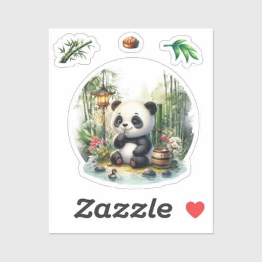 Schattigee panda in het meer, panda Sticker (Vel)