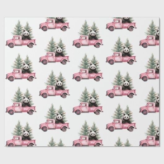 Schattigee Panda in Roze Vrachtwagen Cadeaupapier (Vlak)