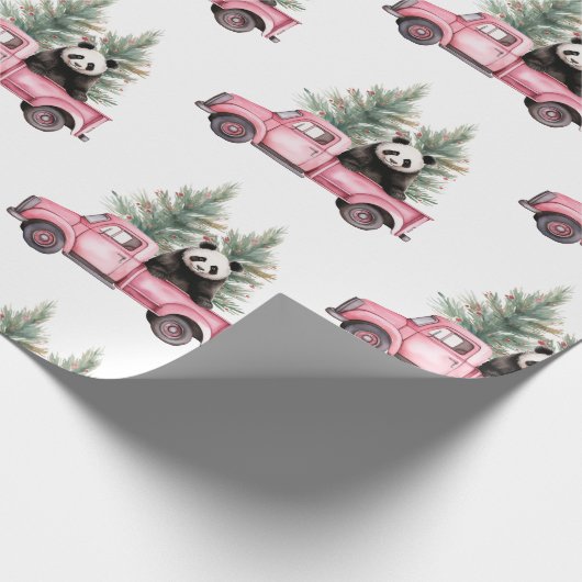 Schattigee Panda in Roze Vrachtwagen Cadeaupapier (Hoek)