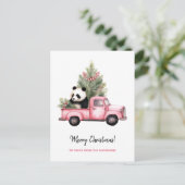 Schattigee Panda in Roze  Vrachtwagen Kerst Feestdagenkaart (Staand voorkant)