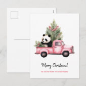 Schattigee Panda in Roze  Vrachtwagen Kerst Feestdagenkaart (Voorkant / Achterkant)