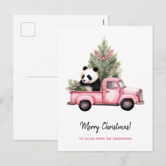 Schattigee Panda in Roze  Vrachtwagen Kerst Feestdagenkaart (Voorkant / Achterkant)