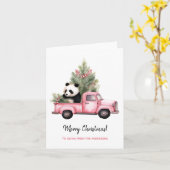 Schattigee Panda in Roze  Vrachtwagen Kerst Kaart (Gele Bloem)
