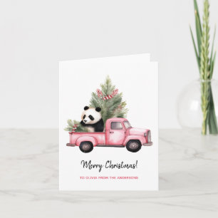 Schattigee Panda in Roze  Vrachtwagen Kerst Kaart