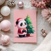Schattigee Panda in Santa Costume Waterverf Kerst Briefkaart
