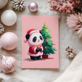 Schattigee Panda in Santa Costume Waterverf Kerst Briefkaart