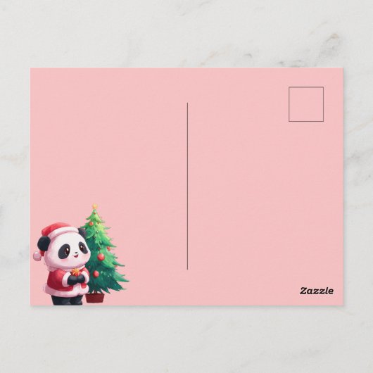 Schattigee Panda in Santa Costume Waterverf Kerst Briefkaart (Achterkant)