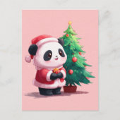 Schattigee Panda in Santa Costume Waterverf Kerst Briefkaart (Voorkant)