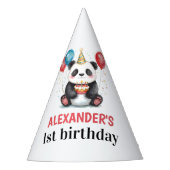 Schattigee panda met ballonnen en taart 1e verjaar feesthoedjes (Voorkant)