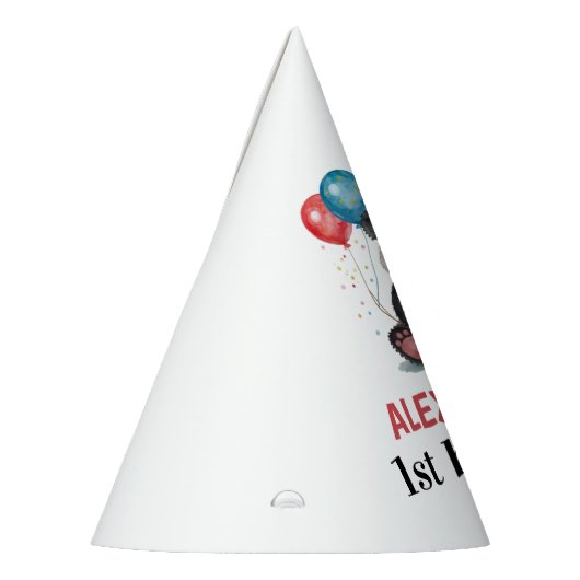 Schattigee panda met ballonnen en taart 1e verjaar feesthoedjes (Links)