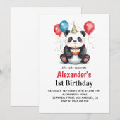 Schattigee panda met ballonnen en taart 1e verjaar kaart (Voorkant / Achterkant)