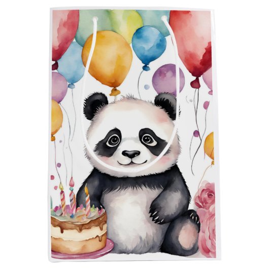 Schattigee panda met ballonnen medium cadeauzakje (Voorkant)