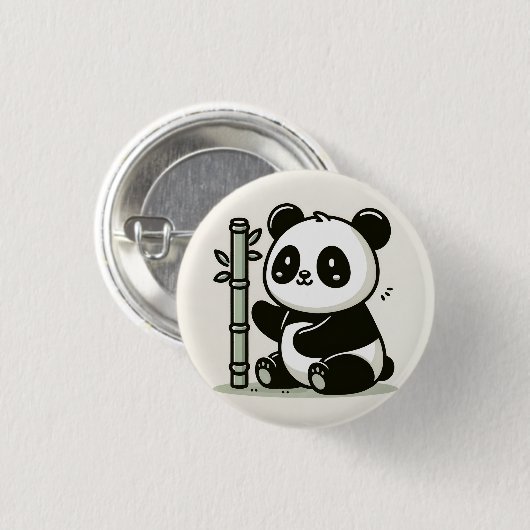 Schattigee panda met bamboe kunst ronde button 3,2 cm (Voorkant /achterkant)