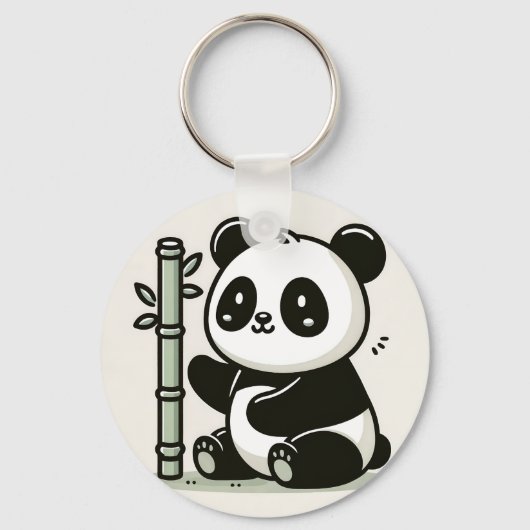 Schattigee panda met bamboe kunst sleutelhanger (Voorkant)