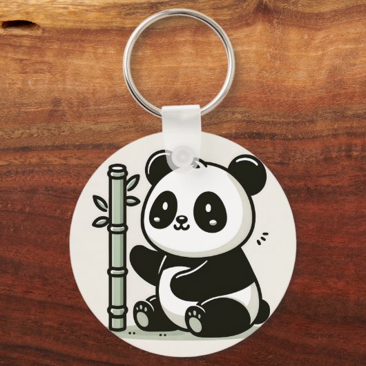 Schattigee panda met bamboe kunst sleutelhanger (Achterkant)