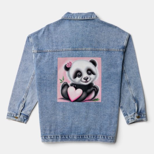 Schattigee panda met een hart denim jacket (Achterkant)