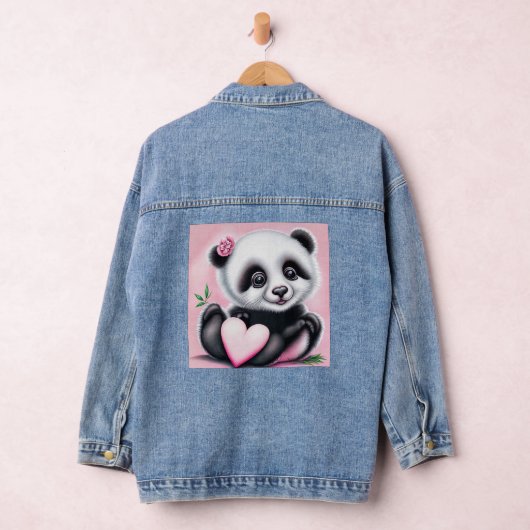Schattigee panda met een hart denim jacket (Hangar)