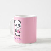 Schattigee panda met een roze hart + naam koffiemok (Voorkant links)