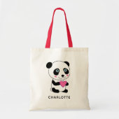 Schattigee panda met een roze hart + naam tote bag (Voorkant)