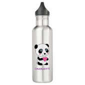Schattigee panda met een roze hart + naam waterfles  (Links)