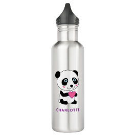 Schattigee panda met een roze hart + naam waterfles
