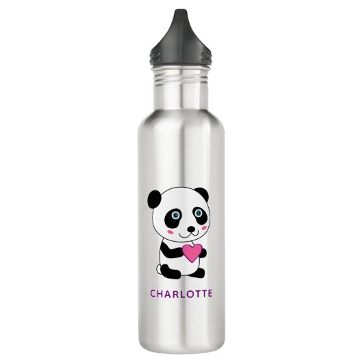 Schattigee panda met een roze hart + naam waterfles  (Links)