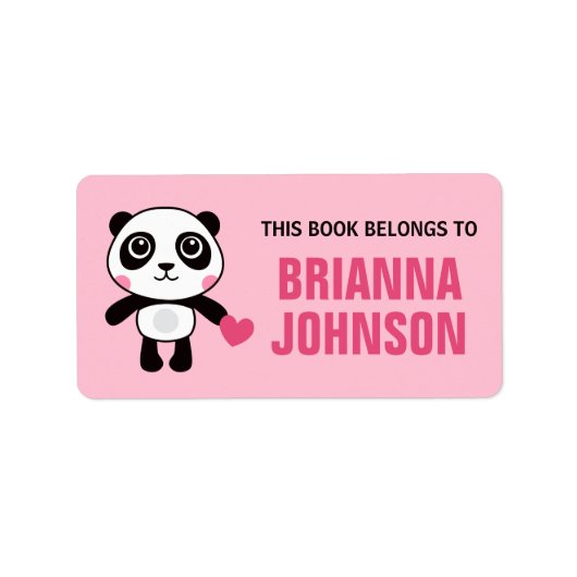 Schattigee panda met hart dier boekenplaat boek etiket (Voorkant)
