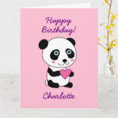 Schattigee Panda met Hart Kids Verjaardag Geperson Kaart (Gele Bloem)