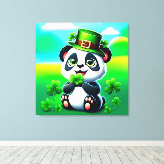 Schattigee panda met het thema van St. Patrick's D Canvas Afdruk (Insitu (Houten vloer))