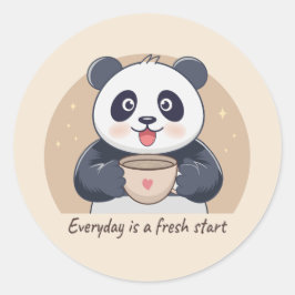 Schattigee panda met koffie ronde sticker