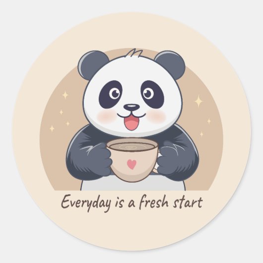 Schattigee panda met koffie ronde sticker (Voorkant)