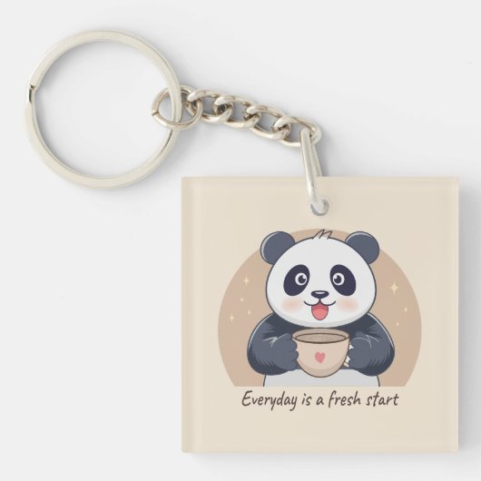 Schattigee panda met koffie sleutelhanger (voorkant)