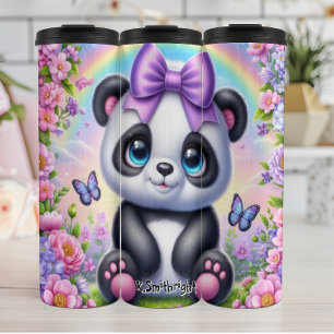 Schattigee panda met Paarse strik en vlinders Thermosbeker