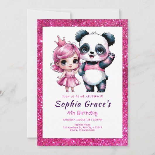 Schattigee panda met prinsessenverjaardag kaart (Voorkant)
