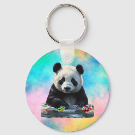 Schattigee panda met zijn speelgoed sleutelhanger