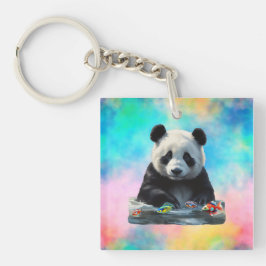 Schattigee panda met zijn speelgoed sleutelhanger
