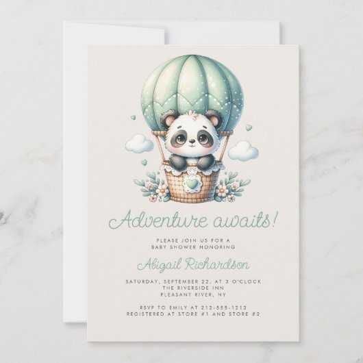 Schattigee Panda Mint Green Balloon QR Code Baby s Kaart (Voorkant)