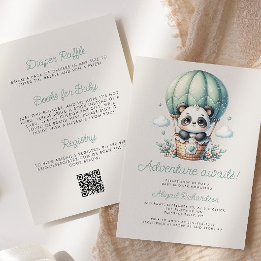 Schattigee Panda Mint Green Balloon QR Code Baby s Kaart