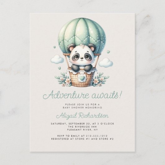 Schattigee Panda Mint Groene Hete Luchtballon Baby Briefkaart (Voorkant)