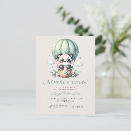 Schattigee Panda Mint Groene Hete Luchtballon Baby Briefkaart (Staand voorkant)