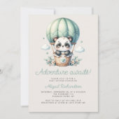 Schattigee Panda Mint Groene Hete Luchtballon Baby Kaart (Voorkant)