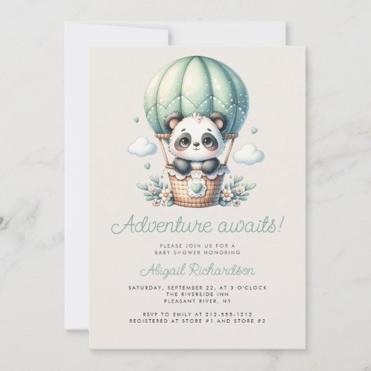 Schattigee Panda Mint Groene Hete Luchtballon Baby Kaart (Voorkant)