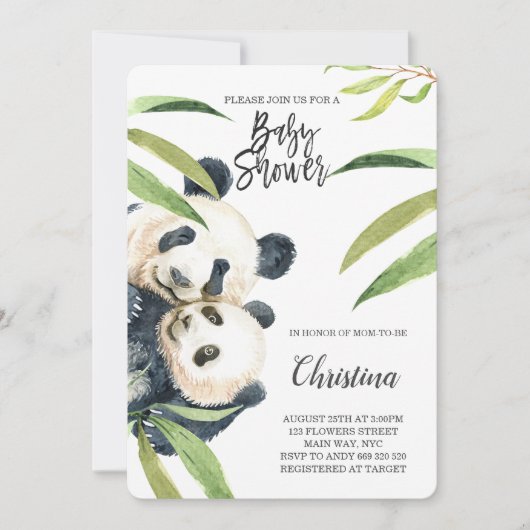 Schattigee Panda Mom & Baby Eucalyptus Baby shower Kaart (Voorkant)