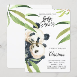Schattigee Panda Mom & Baby Eucalyptus Baby shower Kaart