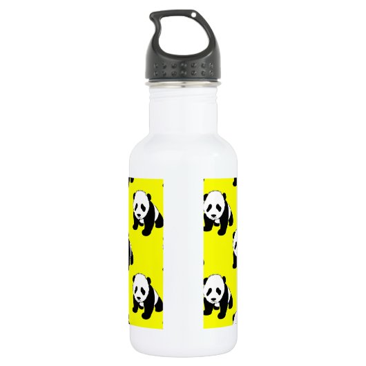 Schattigee Panda; Neon Geel, Zwart & Wit Waterfles (Achterkant)