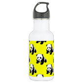 Schattigee Panda; Neon Geel, Zwart & Wit Waterfles (Voorkant)