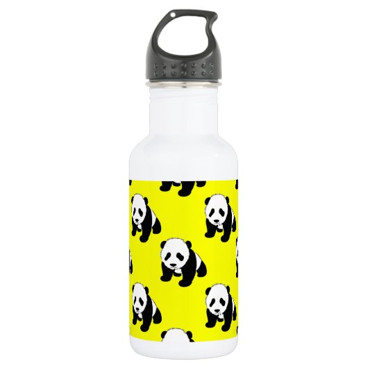Schattigee Panda; Neon Geel, Zwart & Wit Waterfles (Voorkant)