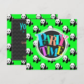 Schattigee Panda; Neon Groen, Zwart & Wit Kaart (Voorkant / Achterkant)